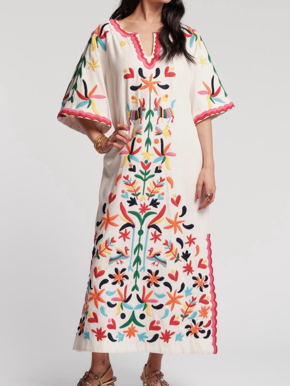 FRANCES VALENTINE Veracruz Embroidered Cotton Kaftan Dress